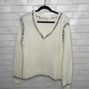 White Crow Knit V-Neck Sweater